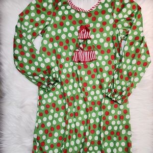 Festive Green & Red Polka Dot Kids Christmas/Holiday Pajamas - Girls Size 8